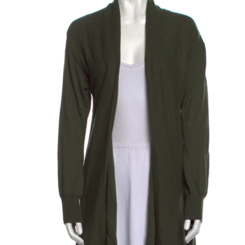 Leith open front green cardigan pockets
